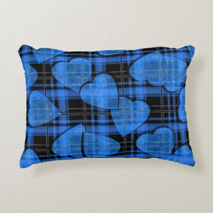 Seamless Valentines Day navy hearts chequered plai Decorative Cushion