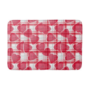 Seamless Valentines Day red hearts chequered plaid Bath Mat