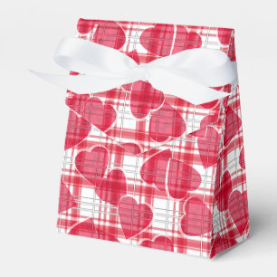 Seamless Valentines Day red hearts chequered plaid Favour Box