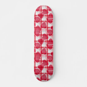 Seamless Valentines Day red hearts chequered plaid Skateboard