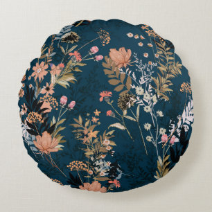 Seamless vintage autumn pattern with red and orang round cushion