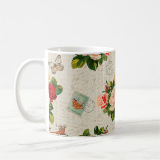 Seamless vintage background with flowers and butte coffee mug