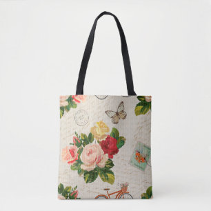 Seamless vintage background with flowers and butte tote bag
