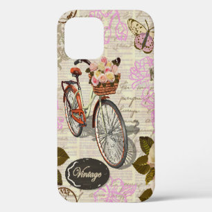 Seamless vintage background with roses,  butterfly iPhone 12 case