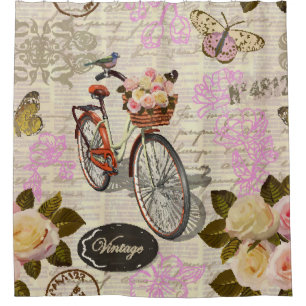 Seamless vintage background with roses,  butterfly shower curtain
