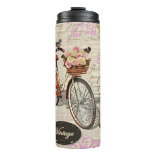 Seamless vintage background with roses, butterfly thermal tumbler