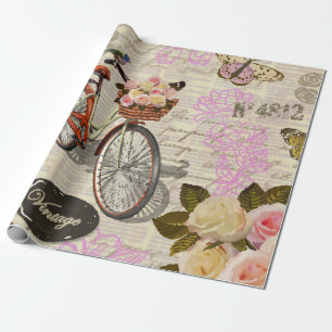 Seamless vintage background with roses, butterfly wrapping paper