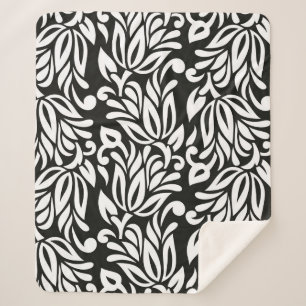 Seamless vintage black and white textile floral pa sherpa blanket