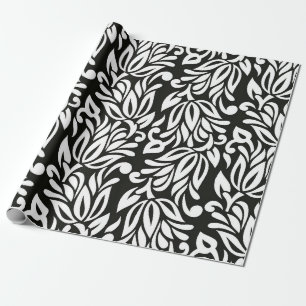 Seamless vintage black and white textile floral pa wrapping paper
