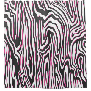 Seamless vintage black, white and pink outline wav shower curtain