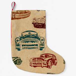 Seamless vintage car background. small christmas stocking