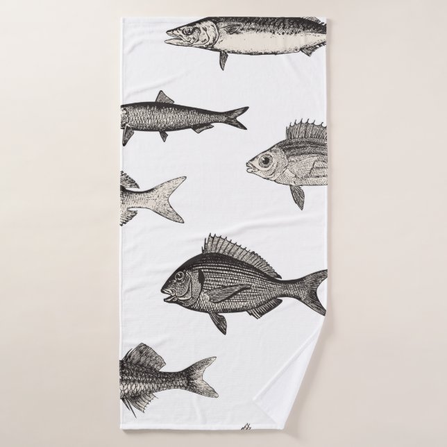 Seamless vintage fish patternvintage, fish, patter bath towel (Bath Towel)