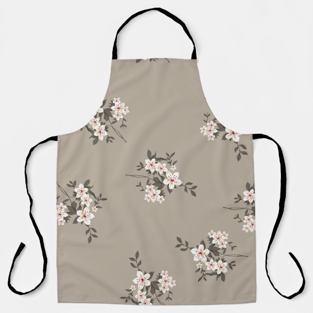 Seamless vintage flower bunch design pattern grey  apron (Front)