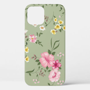 Seamless vintage flower pattern on green backgroun iPhone 12 case