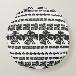 Seamless vintage maya pattern. Black and white eth Round Cushion