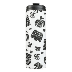 Seamless vintage maya pattern. Black and white eth Thermal Tumbler
