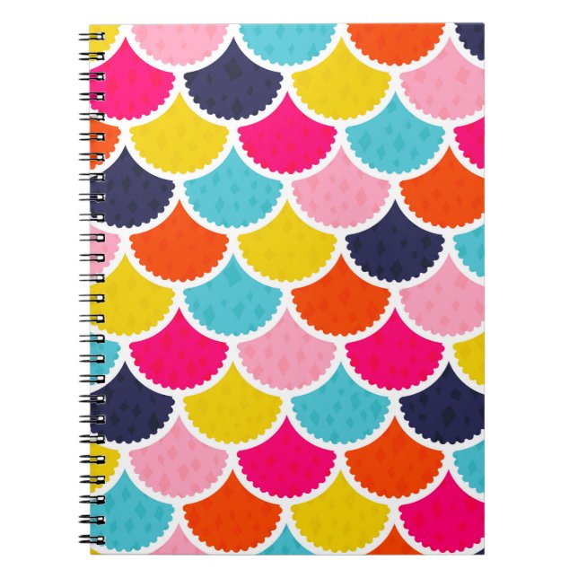 Seamless vintage mermaid pattern as colourful fish notebook (Front)