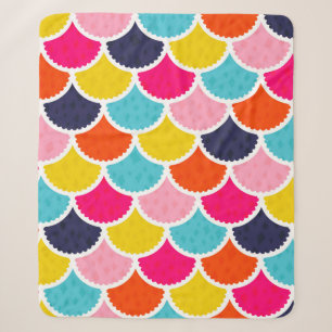 Seamless vintage mermaid pattern as colourful fish sherpa blanket