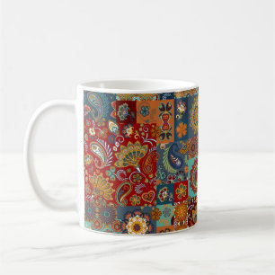 Seamless vintage patchwork tile with paisley and m coffee mug