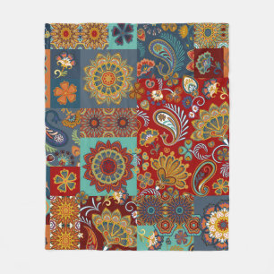 Seamless vintage patchwork tile with paisley and m fleece blanket