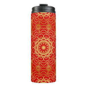 Seamless vintage pattern with abstract floral and thermal tumbler
