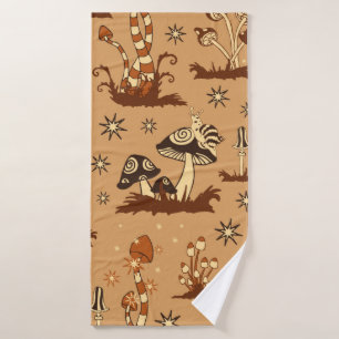 Seamless Vintage pattern with brown mushrooms on b Bath Towel