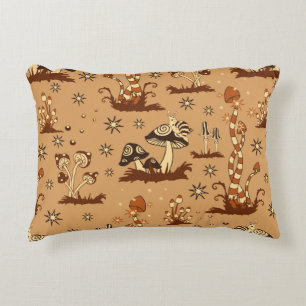 Seamless Vintage pattern with brown mushrooms on b Decorative Cushion