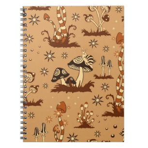 Seamless Vintage pattern with brown mushrooms on b Notebook