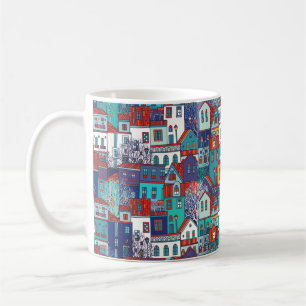 Seamless vintage pattern with colourful houses coffee mug