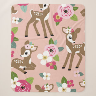 Seamless vintage pattern with cute vintage fawn on sherpa blanket