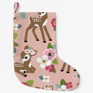 Seamless vintage pattern with cute vintage fawn on small christmas stocking