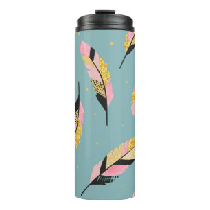 Seamless vintage pattern with decorative feathers. thermal tumbler