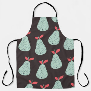 Seamless vintage pattern with mint pears. Fruit ba Apron