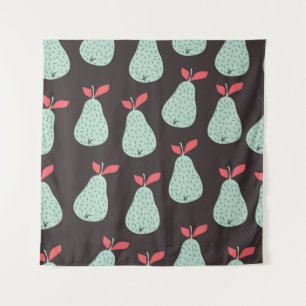 Seamless vintage pattern with mint pears. Fruit ba Tapestry