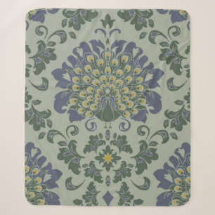 Seamless vintage pattern with romantic bird on blu sherpa blanket