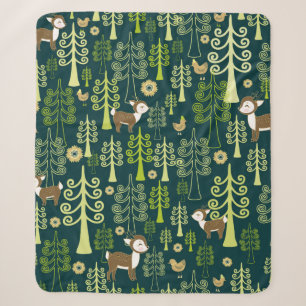Seamless vintage pattern with spruce trees, fawn d sherpa blanket