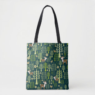 Seamless vintage pattern with spruce trees, fawn d tote bag