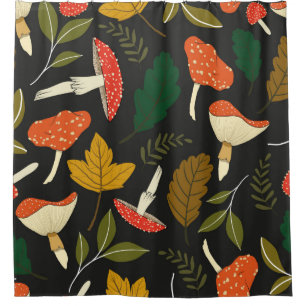 seamless vintage repeat pattern with various illus shower curtain