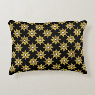 Seamless vintage star flower pattern. Gold and bla Decorative Cushion