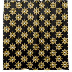 Seamless vintage star flower pattern. Gold and bla Shower Curtain