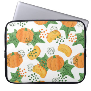 Seamless vintage watercolor pumpkin pattern. Veget Laptop Sleeve