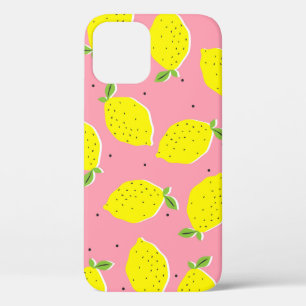 Seamless vintage yellow lemons on pink background iPhone 12 case