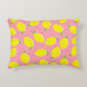 Seamless vintage yellow lemons on pink background decorative cushion