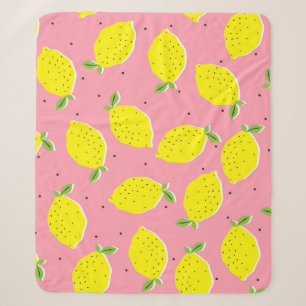 Seamless vintage yellow lemons on pink background  sherpa blanket
