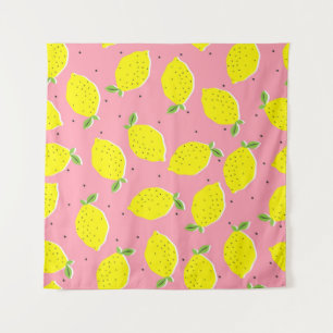 Seamless vintage yellow lemons on pink background tapestry