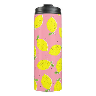 Seamless vintage yellow lemons on pink background thermal tumbler