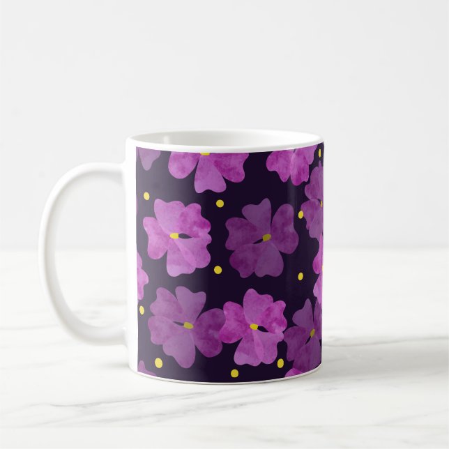 Seamless violet flowers pattern. Floral watercolor Coffee Mug (Left)