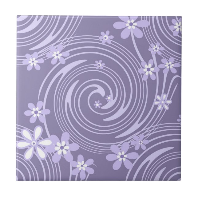 Seamless violet swirl lavander colour flowers flor ceramic tile (Front)