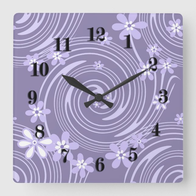 Seamless violet swirl lavander colour flowers flor square wall clock (Front)