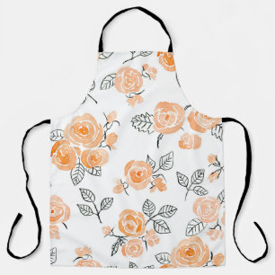 Seamless watercolor and ink pattern with roses and apron